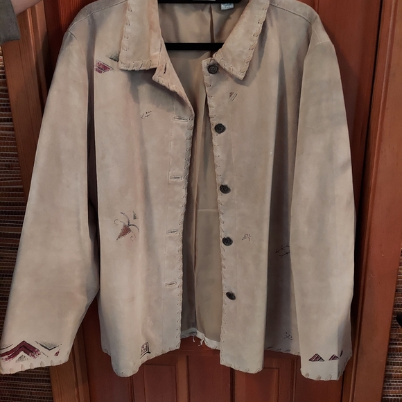 Chico southwestern statement suede jacket tribal motifs picture on back xl - Picture 3 of 4